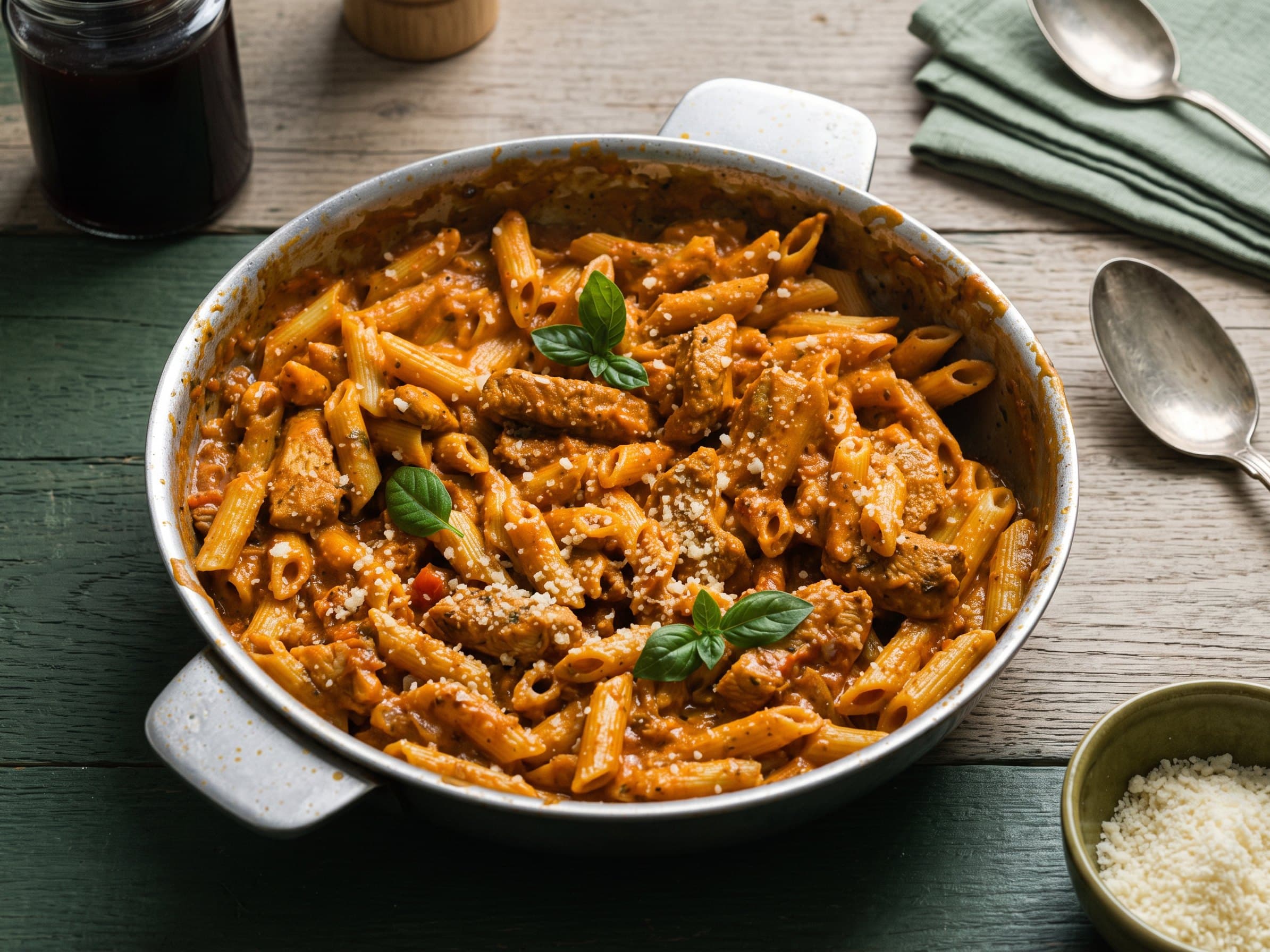 Penne with Chicken in Lecho Sauce